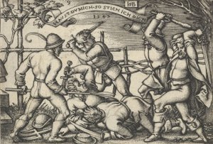 Boerengevecht, uit Het Boerenfeest of de Twaalf Maanden door Sebald Beham