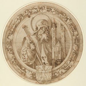 Sint Sebald draagt het model van zijn kerk in Neurenberg door Sebald Beham
