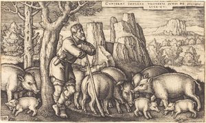 De Verloren Zoon met de Varkens door Sebald Beham