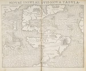 Kaart van Noord-Amerika, Novae insulae, XVII nova tabula, Sebastian Munster door Sebastian Munster