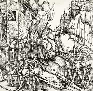 Belegering van Carthago, gravure uit Universalis Cosmographia (Universele Kosmologie), door Sebastian Munster (1488-1552). Duitsland door Sebastian Munster