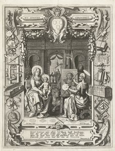 Wapen van het Sint-Lucasgilde met Sint Lucas die Madonna en Kind schildert, 1620-21