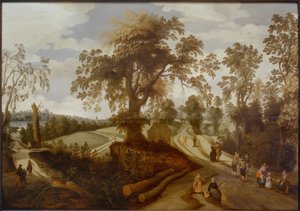 Zomerse landschap met wandelaars