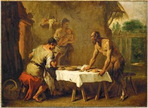 Le satyr et le paysan - Sater en boer, een Aesopische fabel ... door Sebastiano (attr. to) Ricci