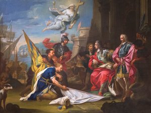 De grootmeester Marcantonio Zondadari ontvangt de Turkse standaarden
