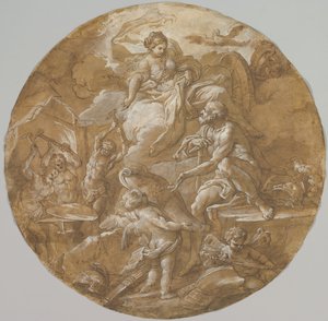 Venus bij de smidse van Vulcanus (recto), Schetsen met twee putti (verso), ca. 1716-18