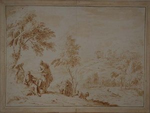 Uitgebreid Pastoraal Landschap met Heuvelstad, c.1720 door Sebastiano Ricci
