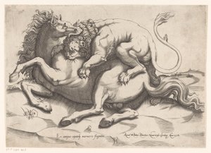 Paard aangevallen door een leeuw door Sebastiano di Re