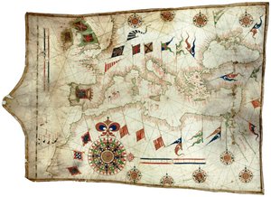 Kaart van de Middellandse Zee en noordoostelijke Atlantische Oceaan