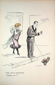 Koppel wacht tot een hond zijn behoefte doet, c.1921 door Sem