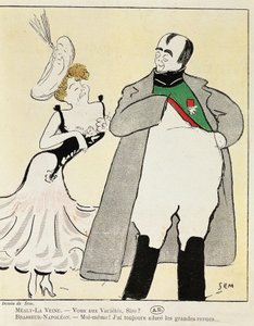 Acteur Albert Bresseur in de rol van Napoleon in Madame Sans-Gene, door Victorien Sardou, karikatuur uit 1893 door Sem