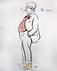 Cartoon van Amerikaan in Alphabet de Sem (1863 - 1934), Y als Yankee, z.j., 20e eeuw
