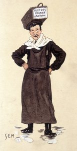 Verkoper van oesters van de winkel Prunier. Chromolithografie ondertekend SEM (1863 - 1934)