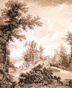 Zicht op de Connetable Obelisk in Gatchina, gegraveerd door Ivan Dmitrievich Telegin, ca. 1800