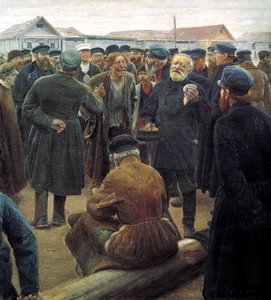 Op de dorpsvergadering, 1893 door Sergei Alexeevich Korovin