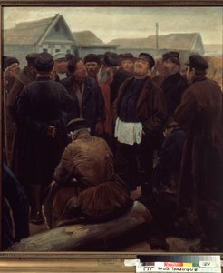 Op de bijeenkomst van de plattelandsgemeenschap door Sergei Alexeyevich Korovin