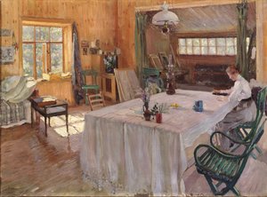 In het huis van de kunstenaar Konstantin Korovin door Sergei Arsenevich Vinogradov