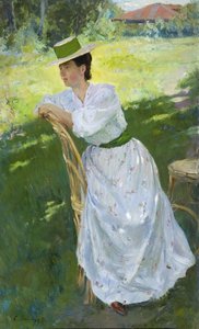 Portret van een vrouw En plein air, 1899 door Sergei Arsenevich Vinogradov