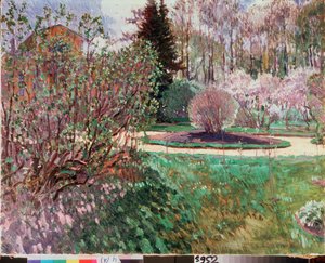 Een tuin, lente door Sergei Arsenevich Vinogradov