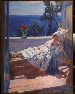 Een dame op het balkon door Sergei Arsenevich Vinogradov