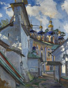 Uitzicht op het Pskovo-Pechersky-klooster