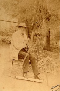Portret van de dichter Yakov Petrovich Polonsky aan de ezel door Sergei Dmitrievich Botkin
