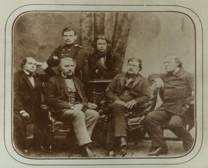 Sovremennik: Ivan Goncharov, Ivan Turgenev, Leo Tolstoy, Dmitri Grigorovich, Alexander Druzhinin door Sergei Lvovich Levitsky