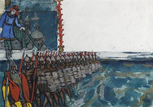 Illustratie voor het sprookje van de Tsaar Saltan door A. Poesjkin door Sergei Vasilievich Malyutin