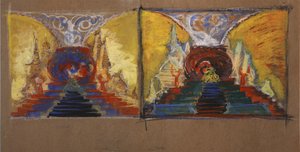 Decorontwerp voor de opera De Gouden Haan door N. Rimsky-Korsakov
