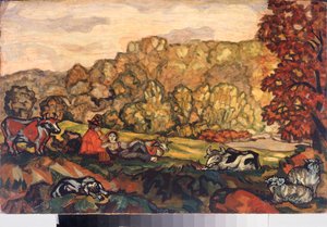 Pastorale scène door Sergei Yurevich Sudeikin