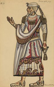 Priester. Kostuumontwerp voor de opera Die Zauberflöte door Wolfgang Amadeus Mozart door Sergei Yurievich Sudeykin