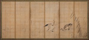 Twee ganzen en grassen, Muromachi periode, midden-late 16e eeuw