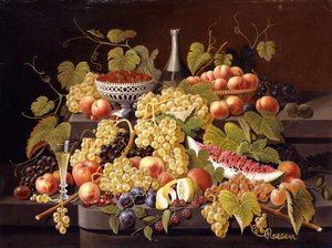 Stilleven met fruit en champagne