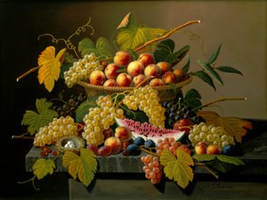 Stilleven met een mand met fruit