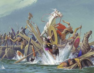 Dood van Maxentius tijdens de slag bij de Milviaanse brug door Severino Baraldi