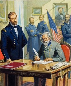 Generaal Ulysses Grant accepteert de overgave van generaal Lee bij Appomattox door Severino Baraldi