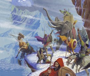 Hannibal (247-c.183 v.Chr.) steekt de Alpen over (gouache op papier) door Severino Baraldi