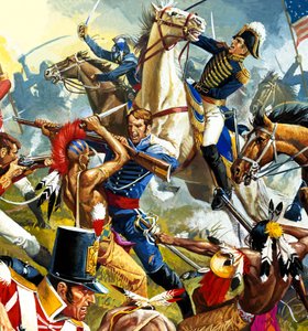 Indianen vs Amerikaanse soldaten (gouache op papier) door Severino Baraldi