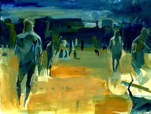 Figuren in het park, 2024 (acryl en collage) door Shaun Carey