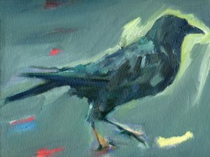Wandelende kraai, 2024 (olieverf op canvasboard)
