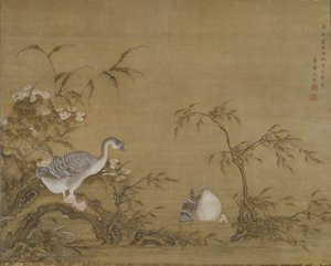 Ganzen aan een rivierbank, Qing-dynastie door Shen Kai