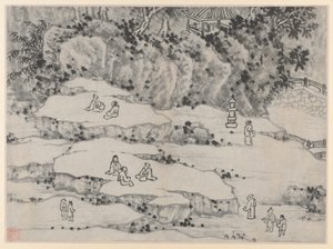 Twaalf Zichten op de Tijgerheuvel, Suzhou: Het Knikkende Stenenterras, Tijgerheuvel, en de Duizend-Man Zitplaats door Shen Zhou