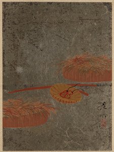 Bloemenmanden en boerenhoed, ca. 1880s door Shibata Zeshin