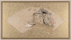 Huis met vrouw en baby door Shibata Zeshin