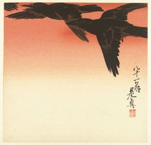 Kraaien tegen een rode lucht door Shibata Zeshin