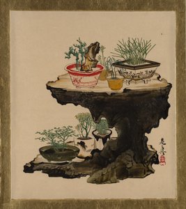 Lakschilderijen van Verschillende Onderwerpen: Bonsai, 1882 door Shibata Zeshin