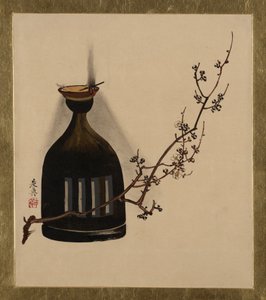 Lakschilderingen met diverse onderwerpen: pruimentak met olielamp door Shibata Zeshin