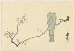 Pruimenbloesem en een theeklopper door Shibata Zeshin