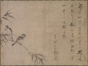 Mussen en bamboe door Shiken Saidō