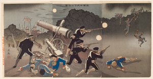 Hevige aanval in het maanlicht bij Port Arthur door Shinohara Kiyooki